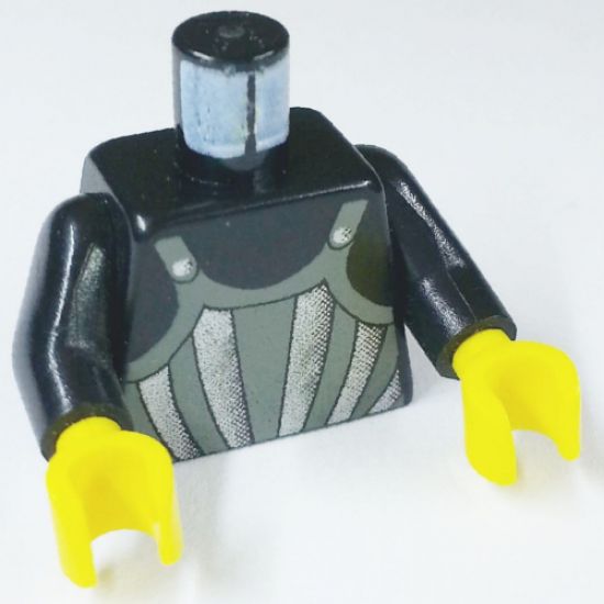 Torso Castle Fright Knights Dark Gray, Silver Striped Armor Pattern / Black Arms / Yellow Hands