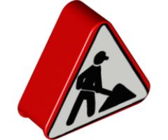 Duplo, Brick 1 x 3 x 2 Triangle Road Sign with Construction Worker Pattern