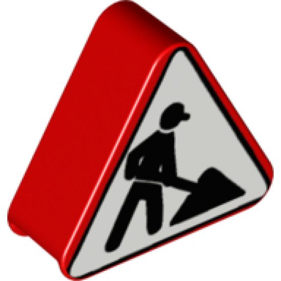 Duplo, Brick 1 x 3 x 2 Triangle Road Sign with Construction Worker Pattern