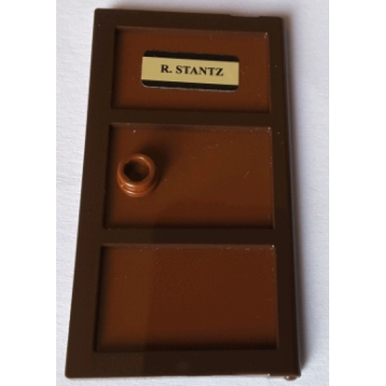 Door 1 x 4 x 6 with 3 Panes and Stud Handle with Reddish Brown Glass and 'R. STANTZ' Pattern (Sticker) - Set 75827
