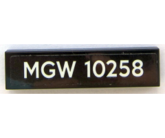 Tile 1 x 4 with White 'MGW 10258' License Plate on Black Background Pattern (Sticker) - Set 10258