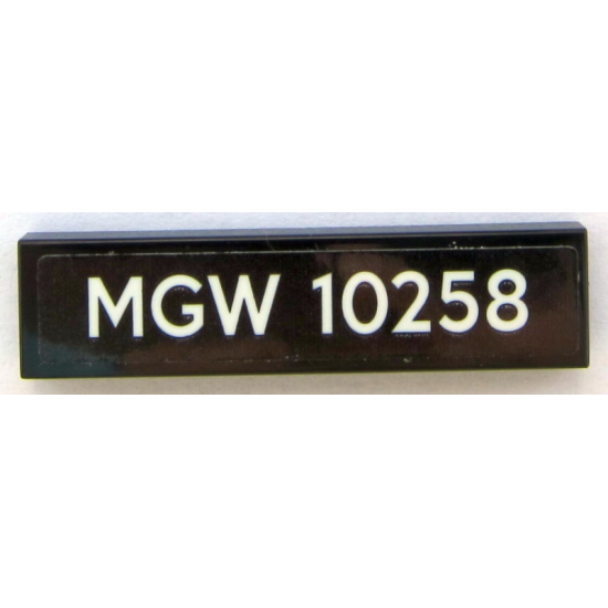 Tile 1 x 4 with White 'MGW 10258' License Plate on Black Background Pattern (Sticker) - Set 10258