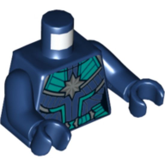 Torso Female Outline, Suit with Silver Star and Medium Azure Panels and Belt Pattern / Dark Blue Arms / Dark Blue Hands