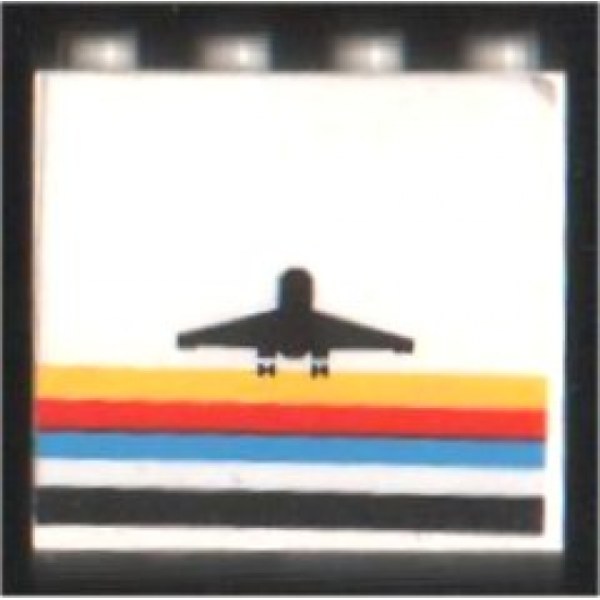 Panel 1 x 4 x 3 with Black Airplane and Multicolor Stripes Pattern (Sticker) - Set 6440