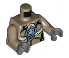 Torso Female Armor with White Panels, Silver Large Circle and Belt Pattern / Dark Tan Arms / Dark Bluish Gray Hands