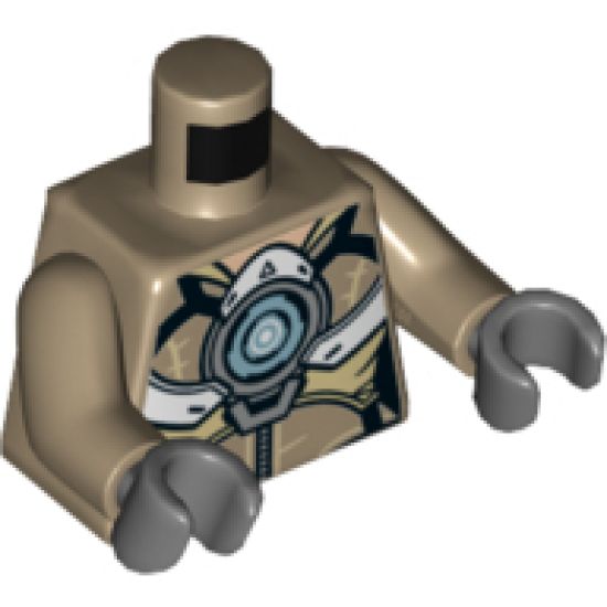 Torso Female Armor with White Panels, Silver Large Circle and Belt Pattern / Dark Tan Arms / Dark Bluish Gray Hands