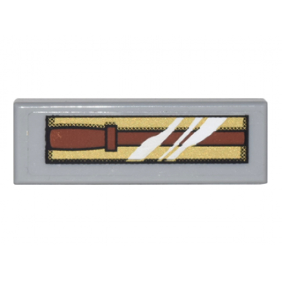 Tile 1 x 3 with Brown Wand in Packaging on Gold Background Pattern (Sticker) - Set 4841