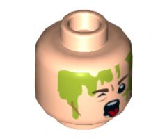 Minifigure, Head Dual Sided Reddish Brown Eyebrows, Closed Mouth / Open Mouth with Tongue, Slimed Pattern - Hollow Stud