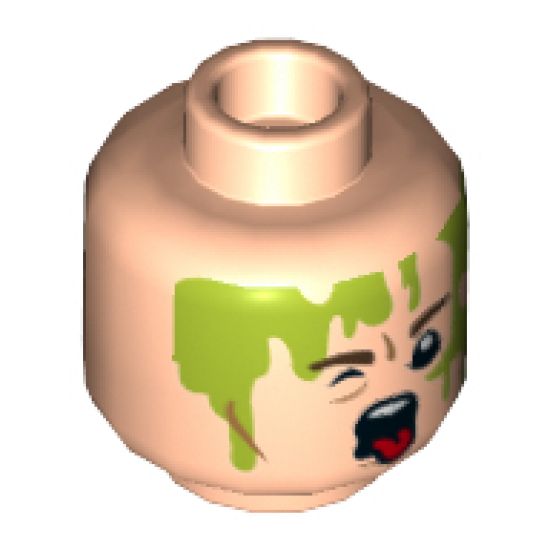 Minifigure, Head Dual Sided Reddish Brown Eyebrows, Closed Mouth / Open Mouth with Tongue, Slimed Pattern - Hollow Stud