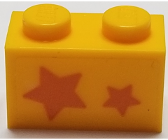 Brick 1 x 2 with Orange Stars, Big Star towards Left Side Pattern (Sticker) - Set 40228