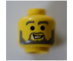 Minifigure, Head Beard, Raised Gray Eyebrows and Open White Mouth, Black Pupils Pattern - Blocked Open Stud