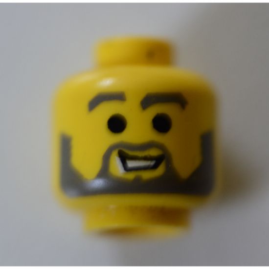 Minifigure, Head Beard, Raised Gray Eyebrows and Open White Mouth, Black Pupils Pattern - Blocked Open Stud