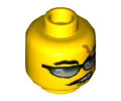 Minifigure, Head Glasses with Green and Silver Sunglasses and Scar Pattern - Blocked Open Stud