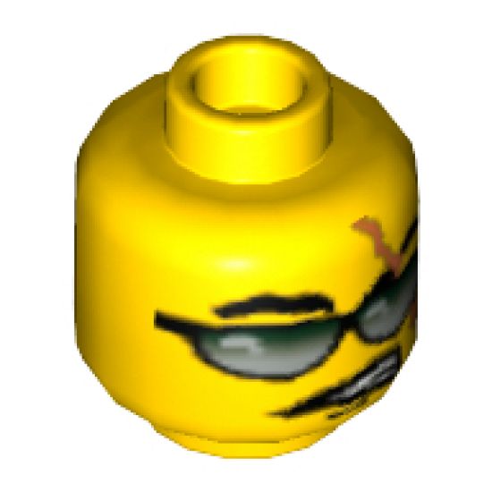 Minifigure, Head Glasses with Green and Silver Sunglasses and Scar Pattern - Blocked Open Stud
