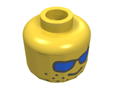 Minifigure, Head Glasses with Blue Sunglasses and Wide-Spaced Stubble Pattern - Blocked Open Stud