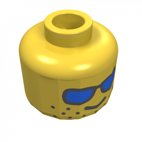 Minifigure, Head Glasses with Blue Sunglasses and Wide-Spaced Stubble Pattern - Blocked Open Stud