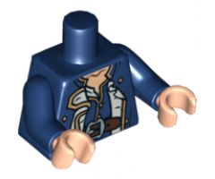 Torso PotC Officer's Coat with Gold Buttons and Brown Belt Pattern / Dark Blue Arms / Light Nougat Hands