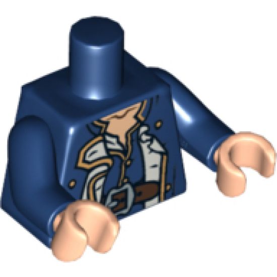 Torso PotC Officer's Coat with Gold Buttons and Brown Belt Pattern / Dark Blue Arms / Light Nougat Hands