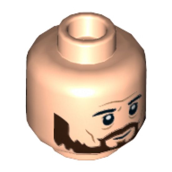 Minifigure, Head Dual Sided Dark Brown Eyebrows and Beard, Neutral / Fierce Pattern - Hollow Stud