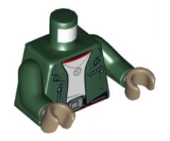 Torso Jacket with Silver Necklace, Buckle, and Zippers and Phoenix / Firebird Logo on Back Pattern / Dark Green Arms / Dark Tan Hands