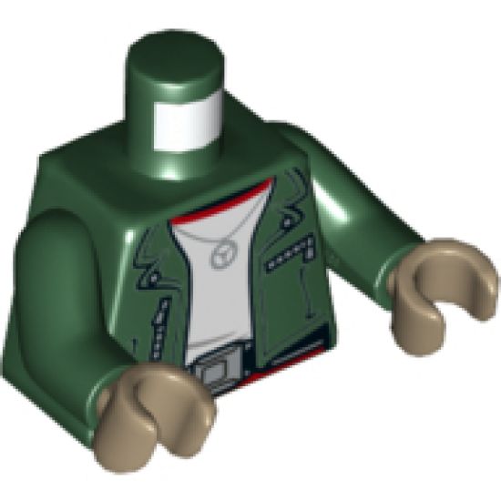 Torso Jacket with Silver Necklace, Buckle, and Zippers and Phoenix / Firebird Logo on Back Pattern / Dark Green Arms / Dark Tan Hands