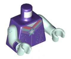 Torso Metallic Blue Star and Sparkles with Stripes Pattern / Light Aqua Arms with Metallic Blue Sparkles and Dark Purple Cuff Pattern / Light Aqua Hands
