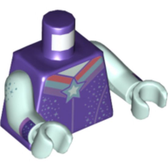 Torso Metallic Blue Star and Sparkles with Stripes Pattern / Light Aqua Arms with Metallic Blue Sparkles and Dark Purple Cuff Pattern / Light Aqua Hands