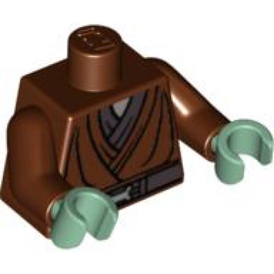 Torso SW Jedi Robe, Silver Snaffle Bit Buckle Pattern (Kit Fisto) / Reddish Brown Arms / Sand Green Hands