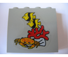 Panel 1 x 4 x 3 - Hollow Studs with Fish, Coral and Crab Pattern (Sticker) - Set 1782