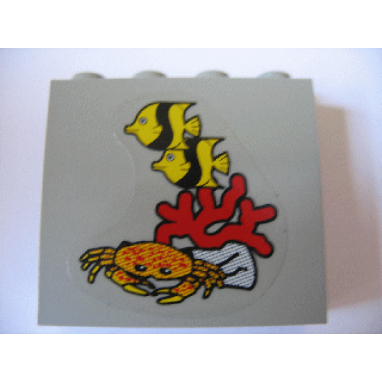 Panel 1 x 4 x 3 - Hollow Studs with Fish, Coral and Crab Pattern (Sticker) - Set 1782
