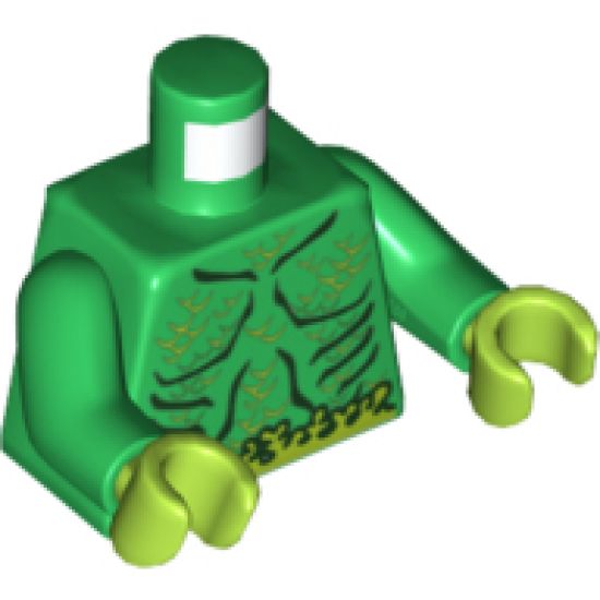 Torso Muscles Outline with Swamp Plants and Scales Pattern / Green Arms / Lime Hands