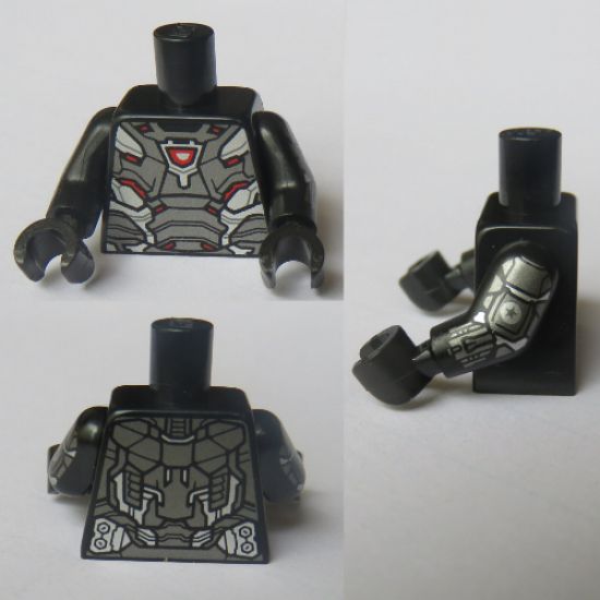 Torso Pearl Dark Gray Armor with Silver and Dark Red Trim Pattern / Black Arms with Pearl Dark Gray and Silver SciFi Armor Pattern / Black Hands