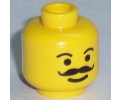 Minifigure, Head Moustache Curly and Full, Plain Eyebrows Pattern - Blocked Open Stud
