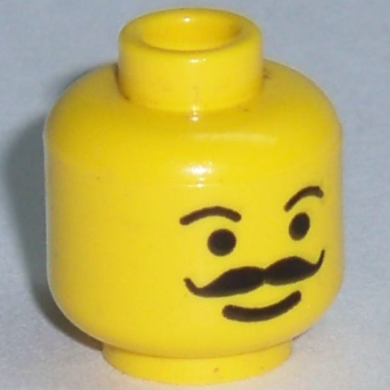 Minifigure, Head Moustache Curly and Full, Plain Eyebrows Pattern - Blocked Open Stud
