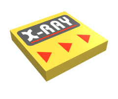 Tile 2 x 2 with White 'X-RAY' and Red Line on Black Rounded Rectangle, Red Triangles Pattern