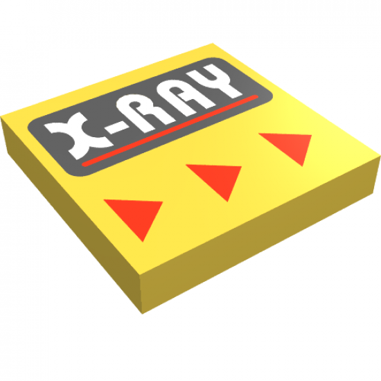 Tile 2 x 2 with White 'X-RAY' and Red Line on Black Rounded Rectangle, Red Triangles Pattern