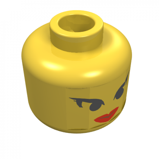 Minifigure, Head Female with Black Pointed Eyelashes, Red Lips Pattern - Blocked Open Stud