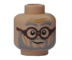 Minifigure, Head Male Gray Beard and Eyebrows, Brown Glasses Pattern (HP Ernie Prang) - Blocked Open Stud