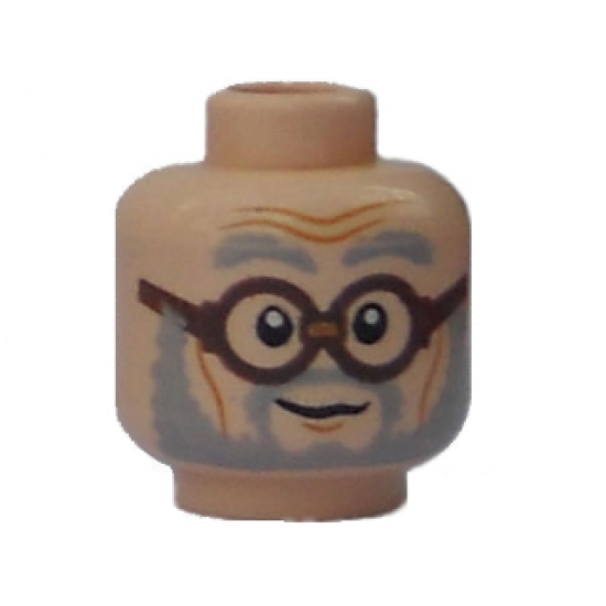 Minifigure, Head Male Gray Beard and Eyebrows, Brown Glasses Pattern (HP Ernie Prang) - Blocked Open Stud