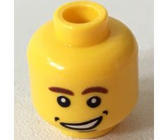 Minifigure, Head Male Brown Eyebrows (Left Curved Down), Open Side Smile with Dimples Pattern - Blocked Open Stud