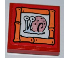 Tile 2 x 2 with Snail 'Gary' Portrait on Red Background Pattern (Sticker) - Set 3834