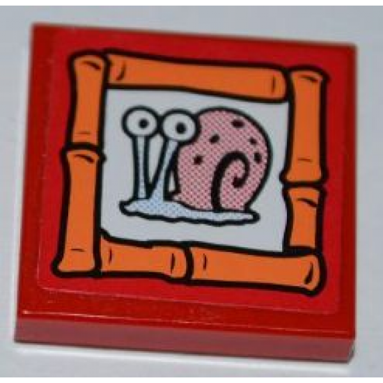 Tile 2 x 2 with Snail 'Gary' Portrait on Red Background Pattern (Sticker) - Set 3834