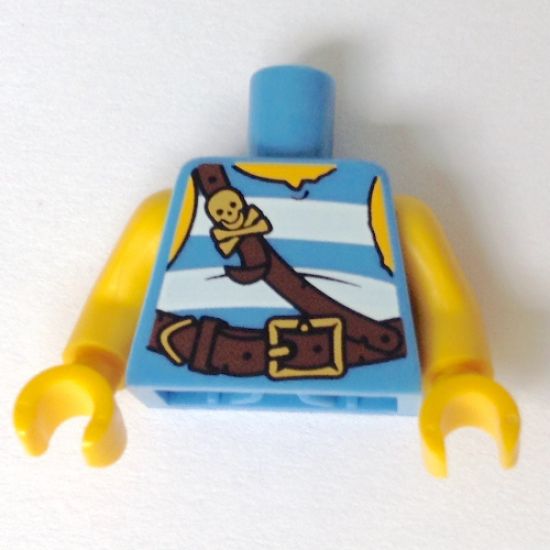 Torso Pirate Stripes White with Leather Straps with Skull and Crossbones Pattern / Yellow Arms / Yellow Hands
