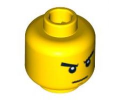 Minifigure, Head Male Stern Black Eyebrows, White Pupils, Thin Line Mouth Pattern - Blocked Open Stud