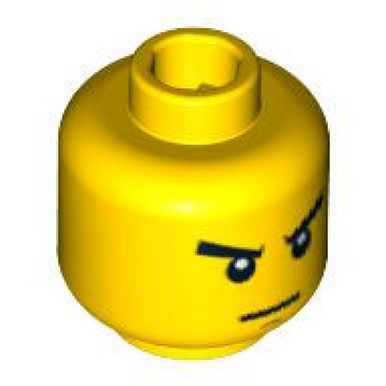 Minifigure, Head Male Stern Black Eyebrows, White Pupils, Thin Line Mouth Pattern - Blocked Open Stud