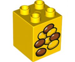 Duplo, Brick 2 x 2 x 2 with Brown and Yellow Food Pellets Pattern