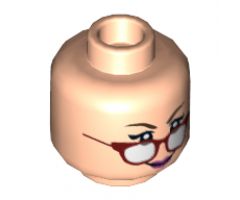 Minifigure, Head Dual Sided Female Black Eyebrows, Red Glasses and Pink Lips, Fallen Glasses / Scared Pattern - Hollow Stud