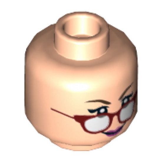Minifigure, Head Dual Sided Female Black Eyebrows, Red Glasses and Pink Lips, Fallen Glasses / Scared Pattern - Hollow Stud