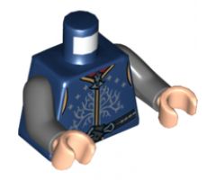 Torso LotR Vest with Silver Stars and Tree of Gondor Pattern (Aragorn) / Dark Bluish Gray Arms / Light Nougat Hands