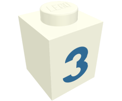 Brick 1 x 1 with Blue '3' Pattern (Bold Font)